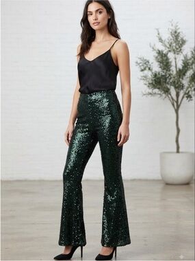 Gorgeous Anthropologie Green
Sequin Flare Pants | US 0 / UK